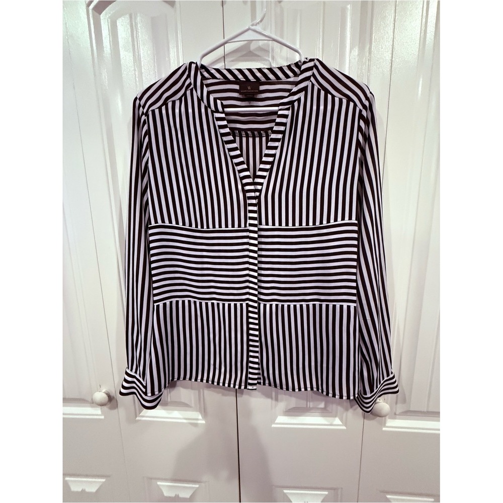 Worthington Black and White Striped Button-Down Blouse Size XS